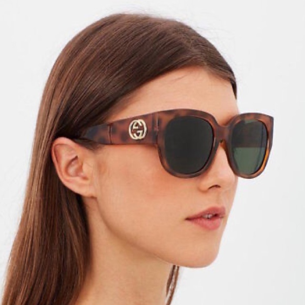 New - Gucci Oversized Women’s 
Havana Gg0142sa Square Sunglasses